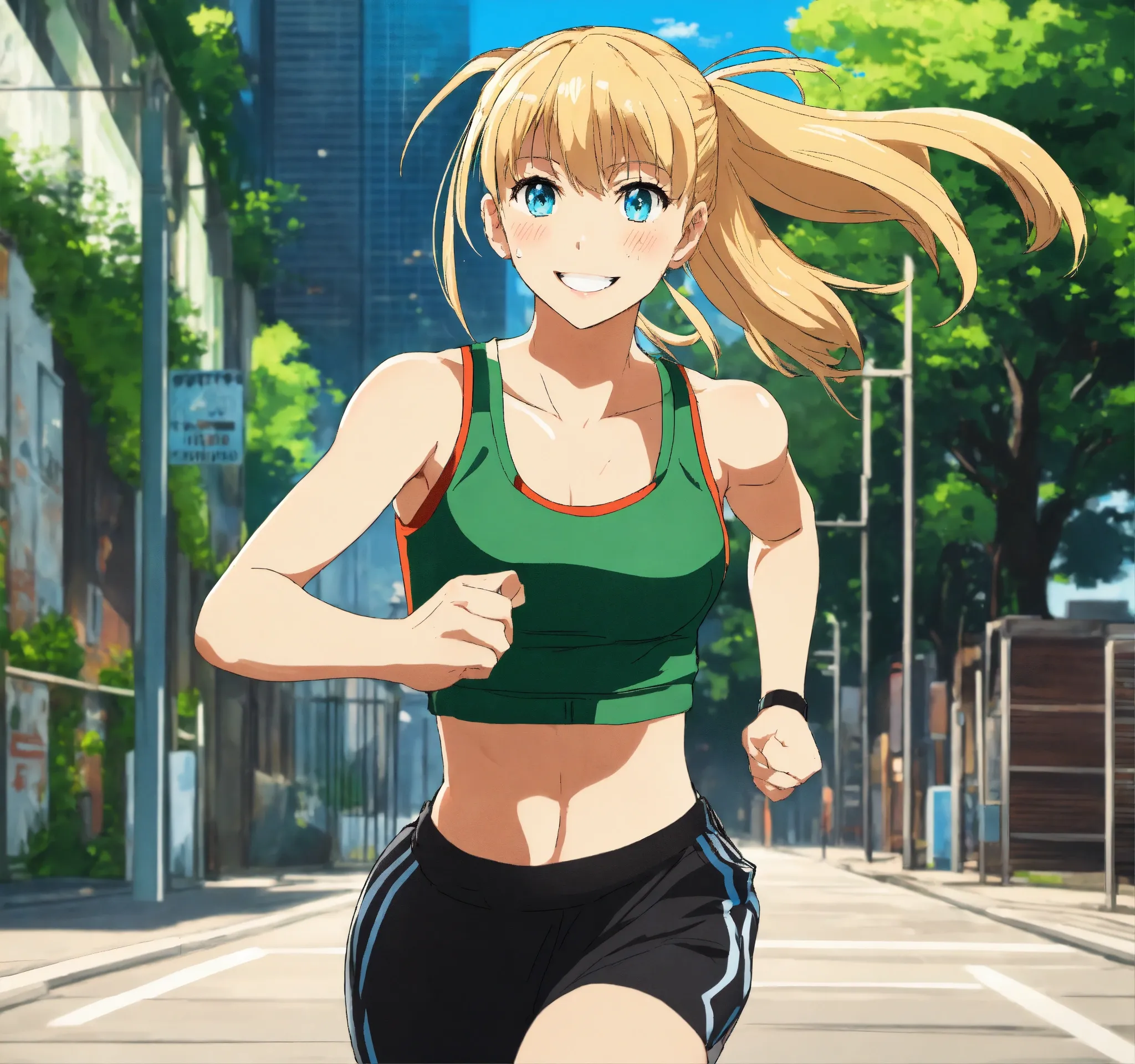 Blonde Anime Runner Smile - Nano Banana Art