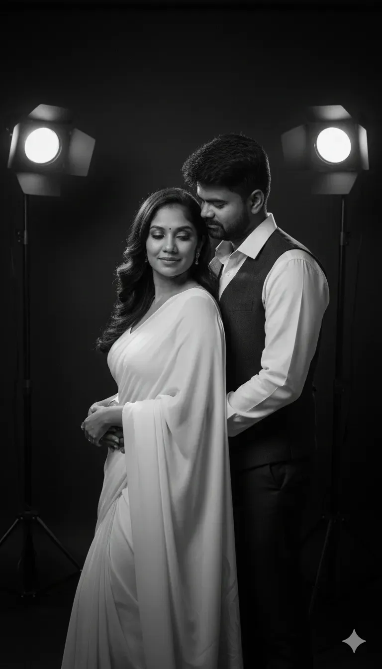 Ultra-Realistic B&amp;W Studio Couple Portrait