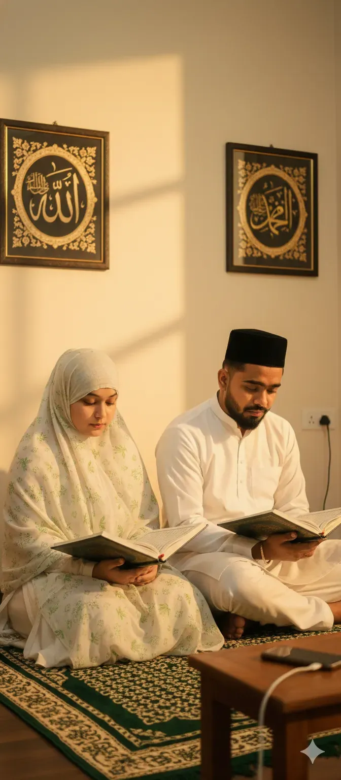 Peaceful Islamic Couple Prayer Portrait