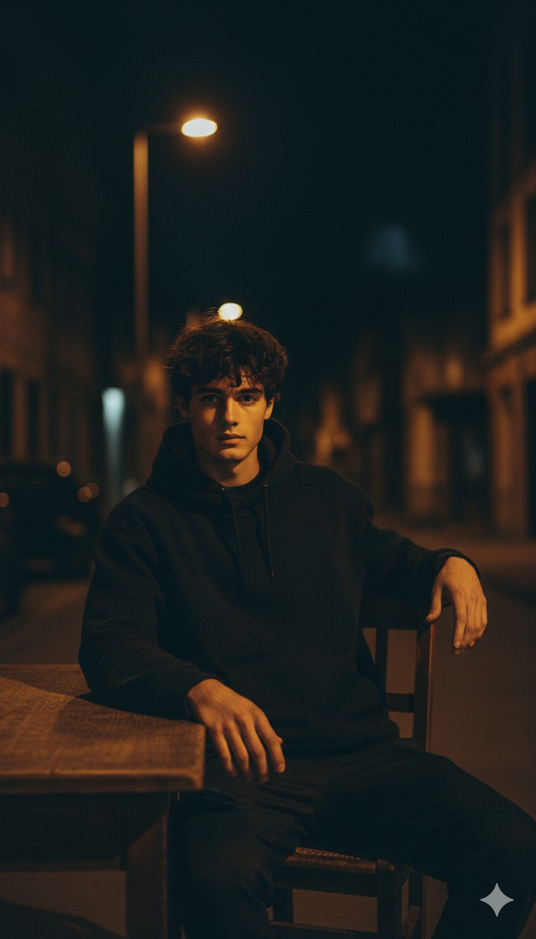 Low-Key Streetlamp Cinematic Portrait - nano banana prompt for gemini ai image generation