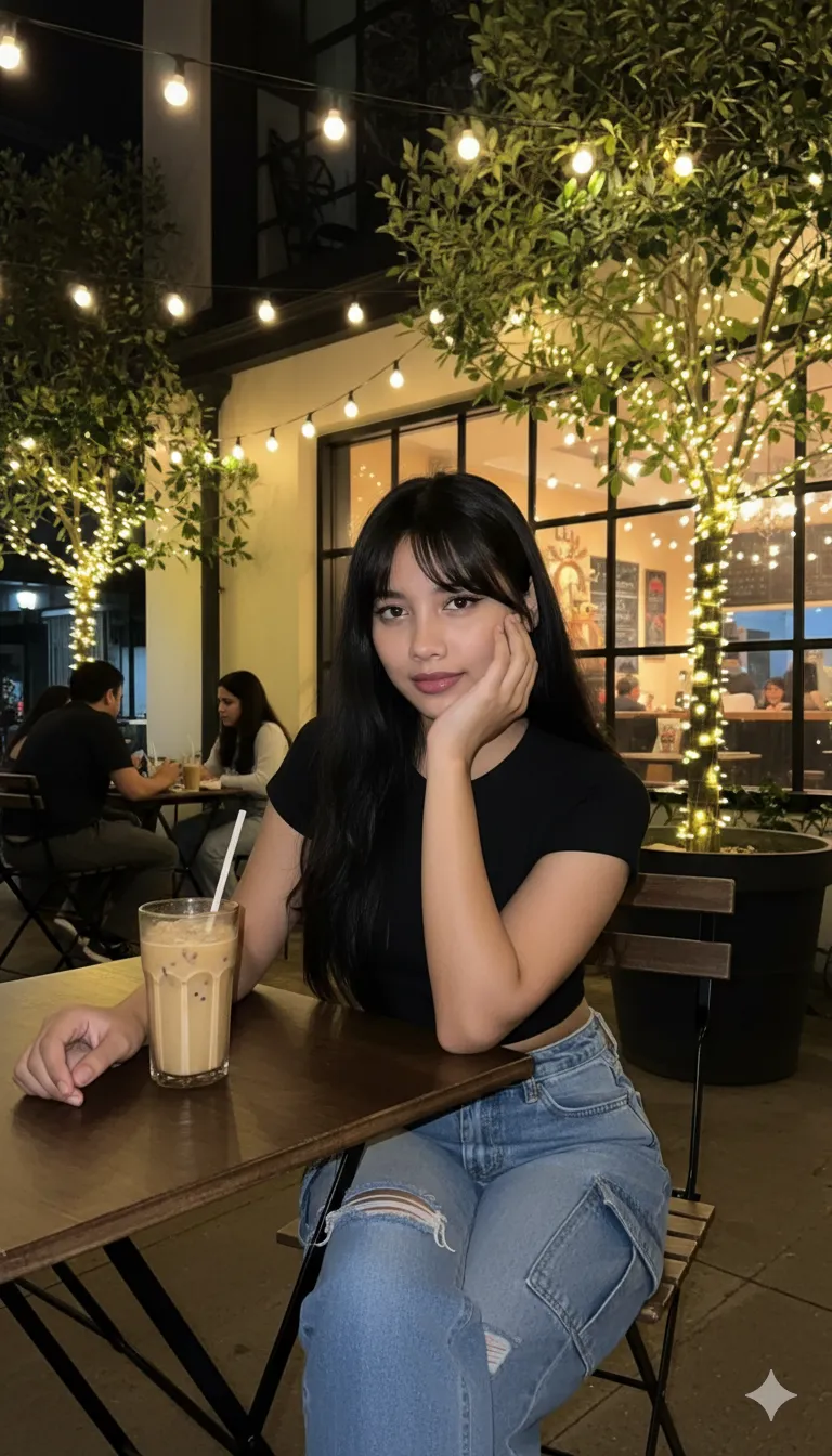 Night Café Elegant Woman Portrait - nano banana prompt for gemini ai image generation