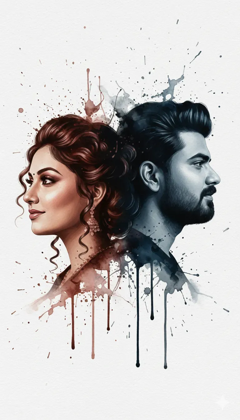 Ink Spill Dual Portrait: Ultra Realistic AI Art
