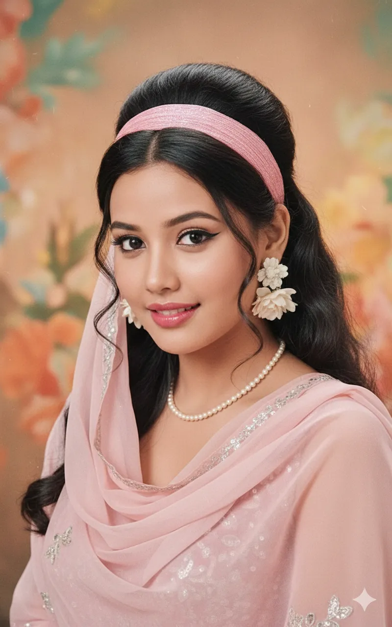 Vintage Bollywood Dream Girl AI Art Portrait - nano banana prompt for gemini ai image generation