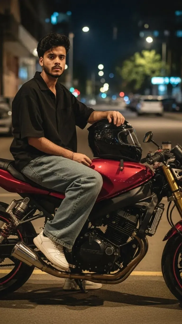 Custom AI Portrait: Hyper-realistic Motorcycle Rider