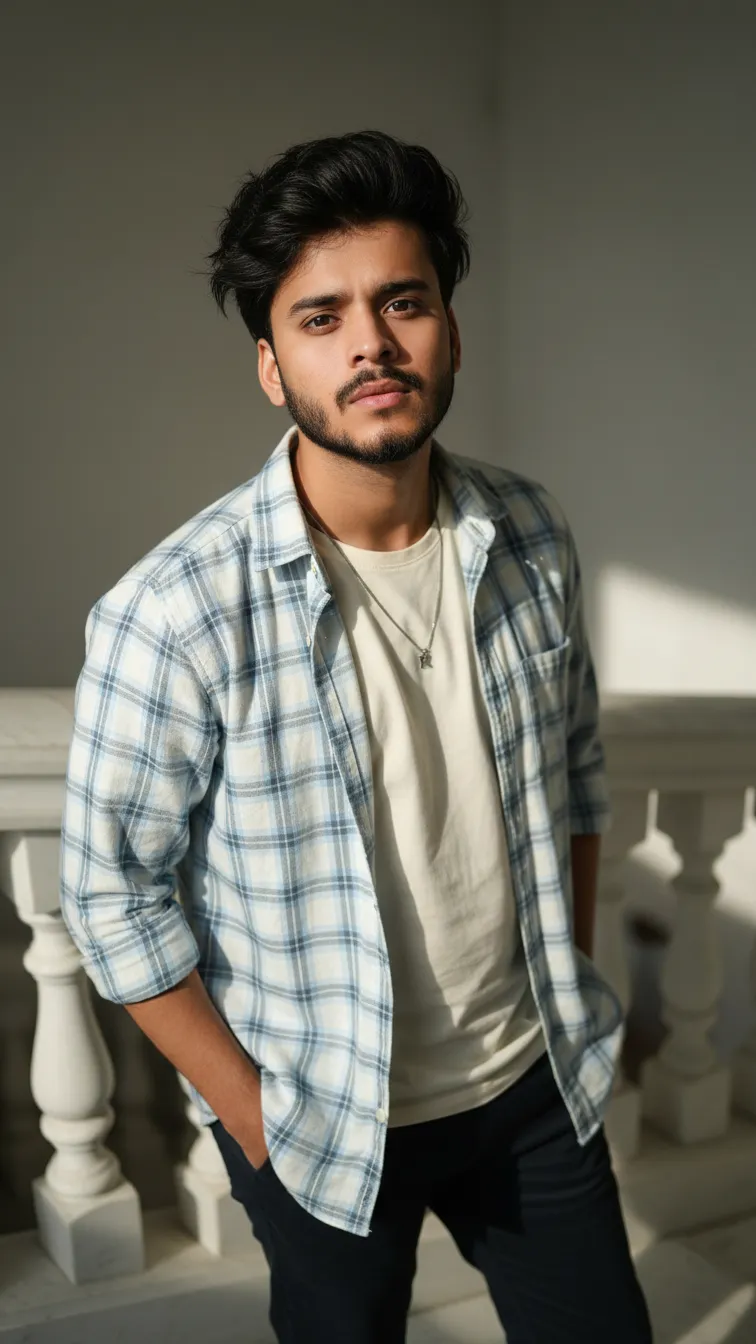 8K High-Angle Fashion: Man on Marble Stairs - nano banana prompt for gemini ai image generation