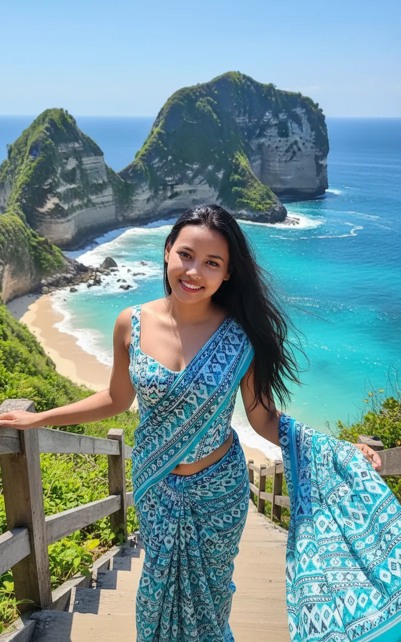 Bali Kelingking Beach Saree Portrait AI - nano banana prompt for gemini ai image generation