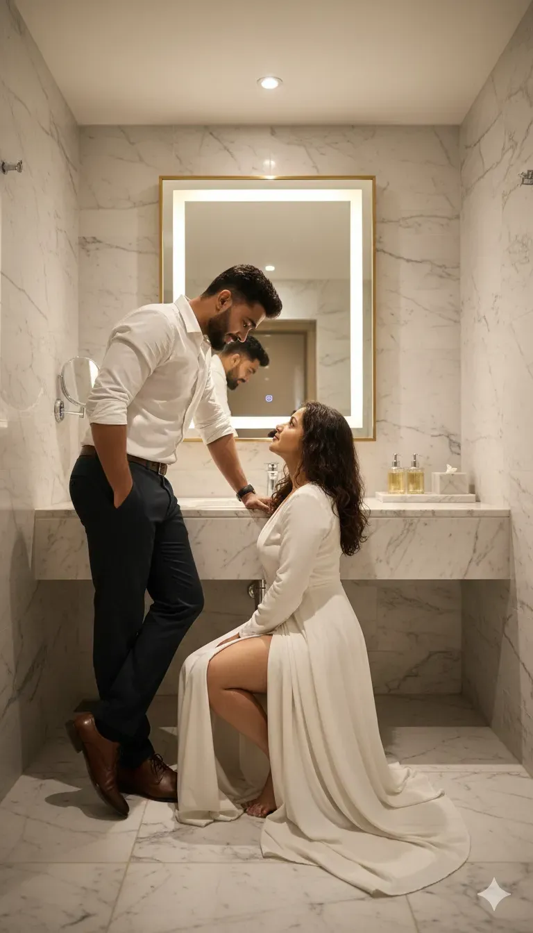 Luxury Bathroom Intimacy: Elegant Couple AI Art