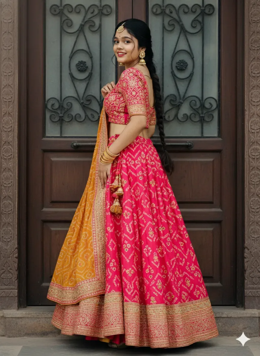 Indian Woman in Vibrant Bandhani Lehenga | Cultural Fashion