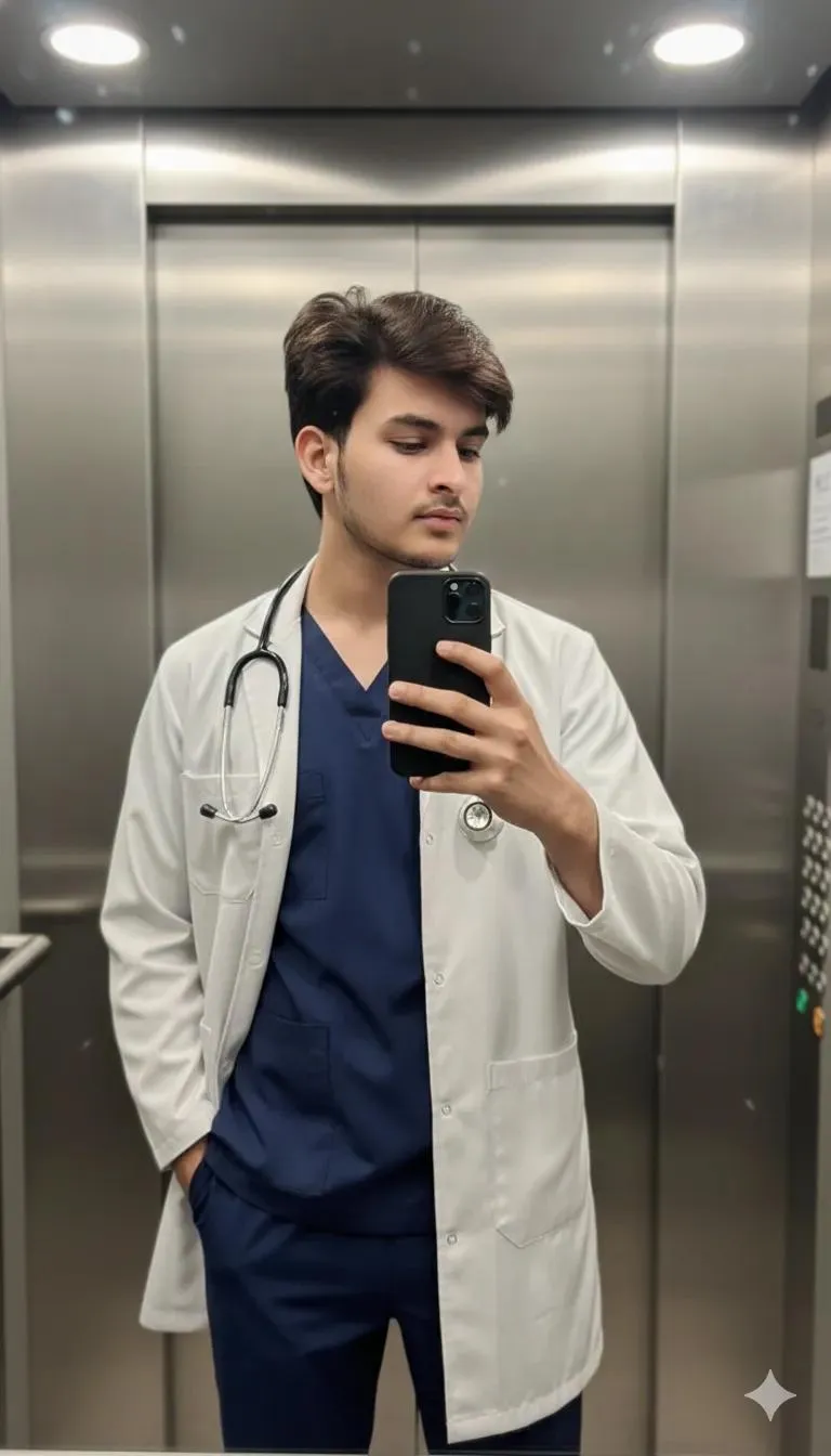 Doctor Mirror Selfie in Elevator - Professional &amp; Confident