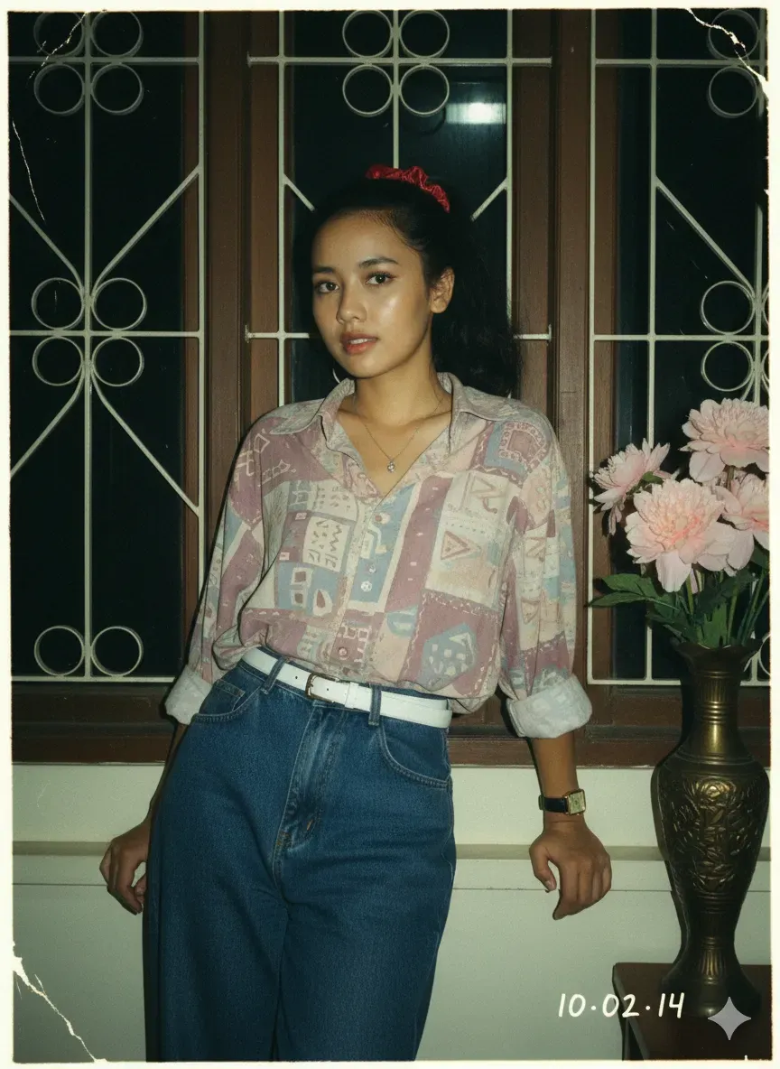 1980s Nostalgic Photo of Woman in Retro Home
