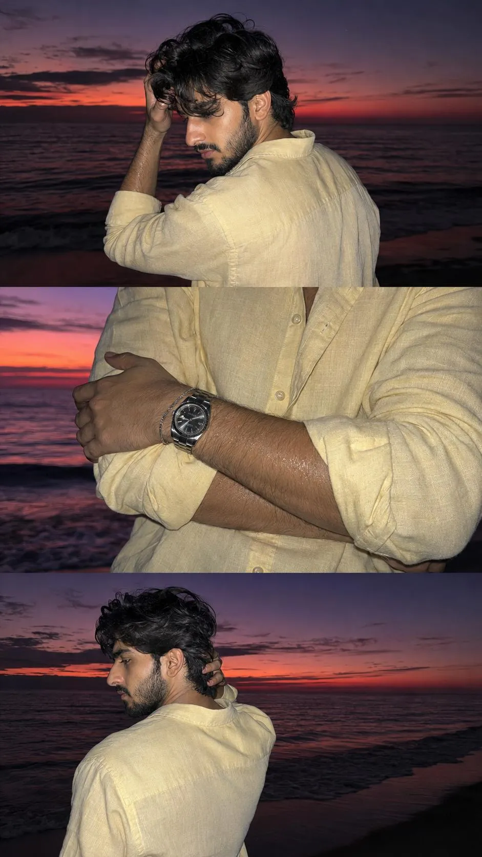 Dusk Beach Portrait: iPhone Flash & Surfer Aesthetic Collage