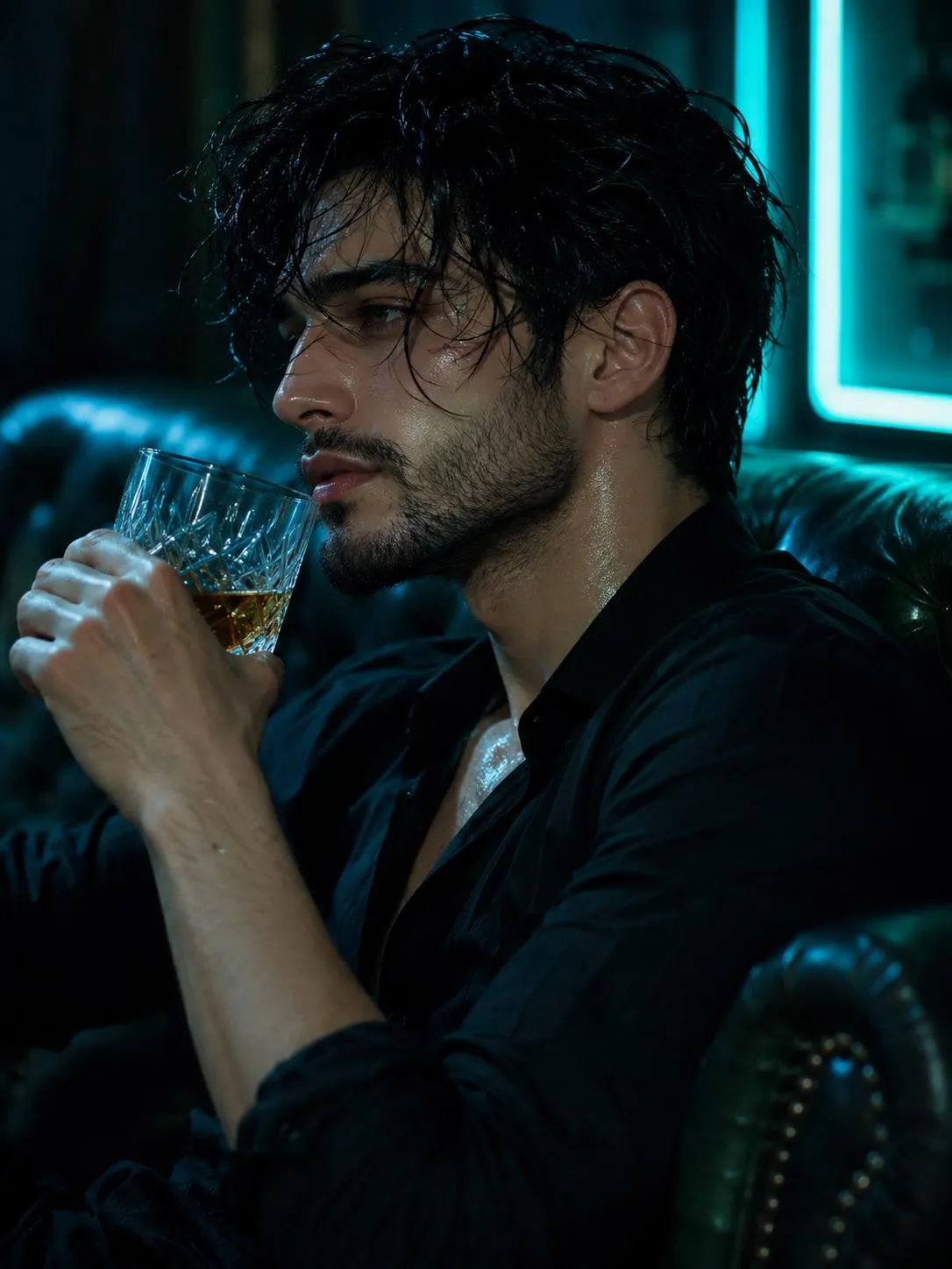 [Viral] Cinematic Portrait: Moody Man, Neon Whiskey