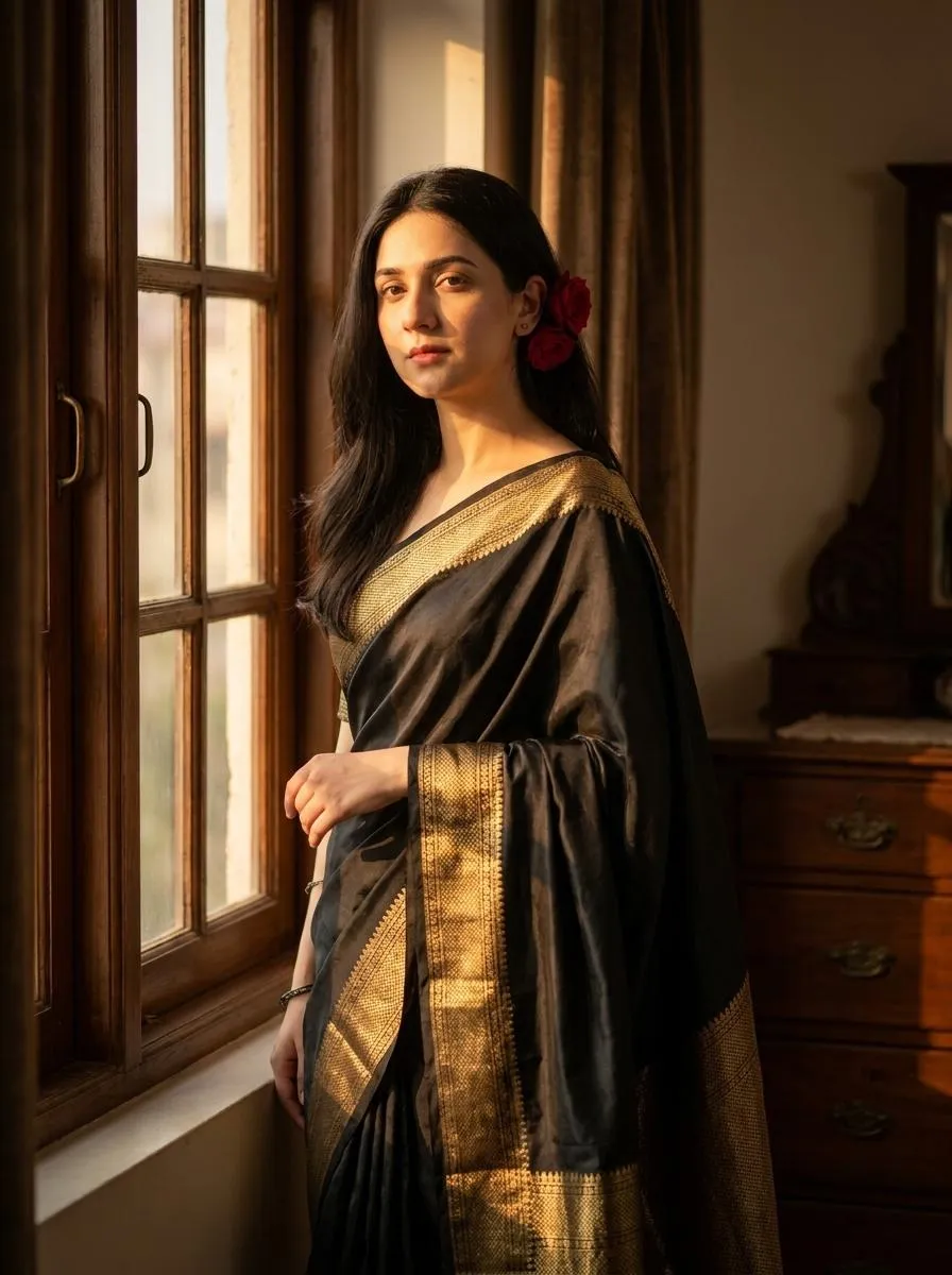 Black Silk Saree Portrait AI Prompt [Gemini] - nano banana prompt for gemini ai image generation