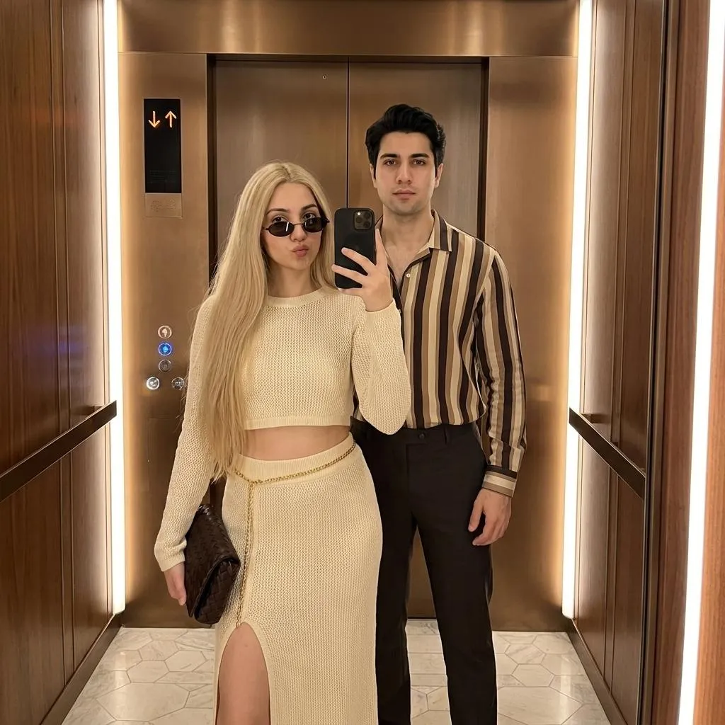Fashion Couple Elevator Selfie AI Prompt [Gemini] - nano banana prompt for gemini ai image generation