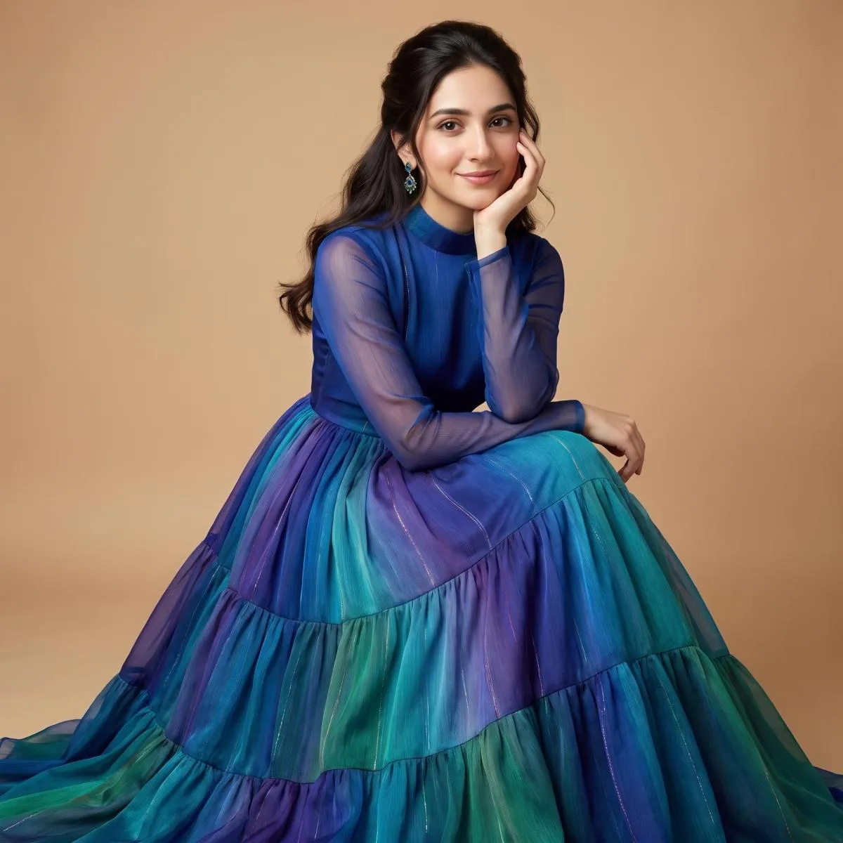 Peacock Ombre Dress AI Prompt — Fashion Editorial [Copy Paste] - nano banana prompt for gemini ai image generation
