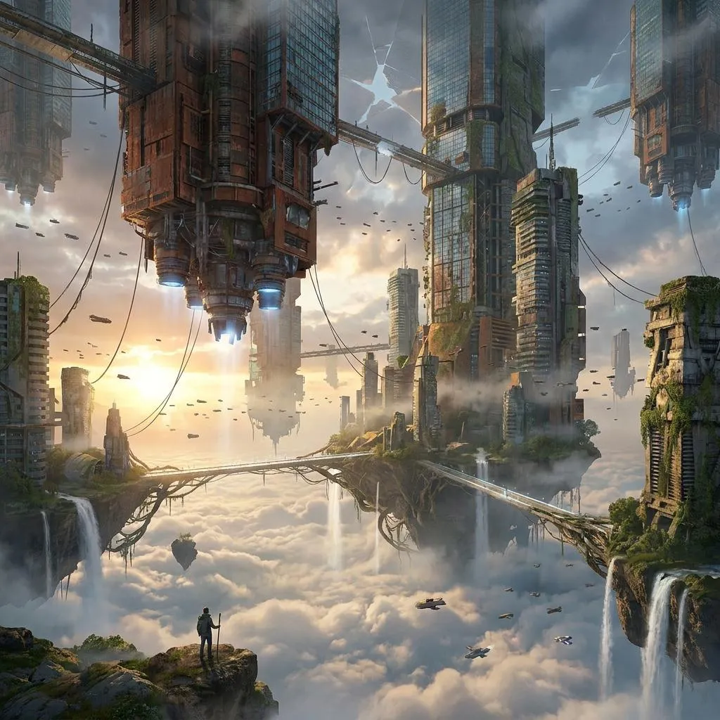 Floating Futuristic City Surreal Digital Artwork Prompt — AI generated image