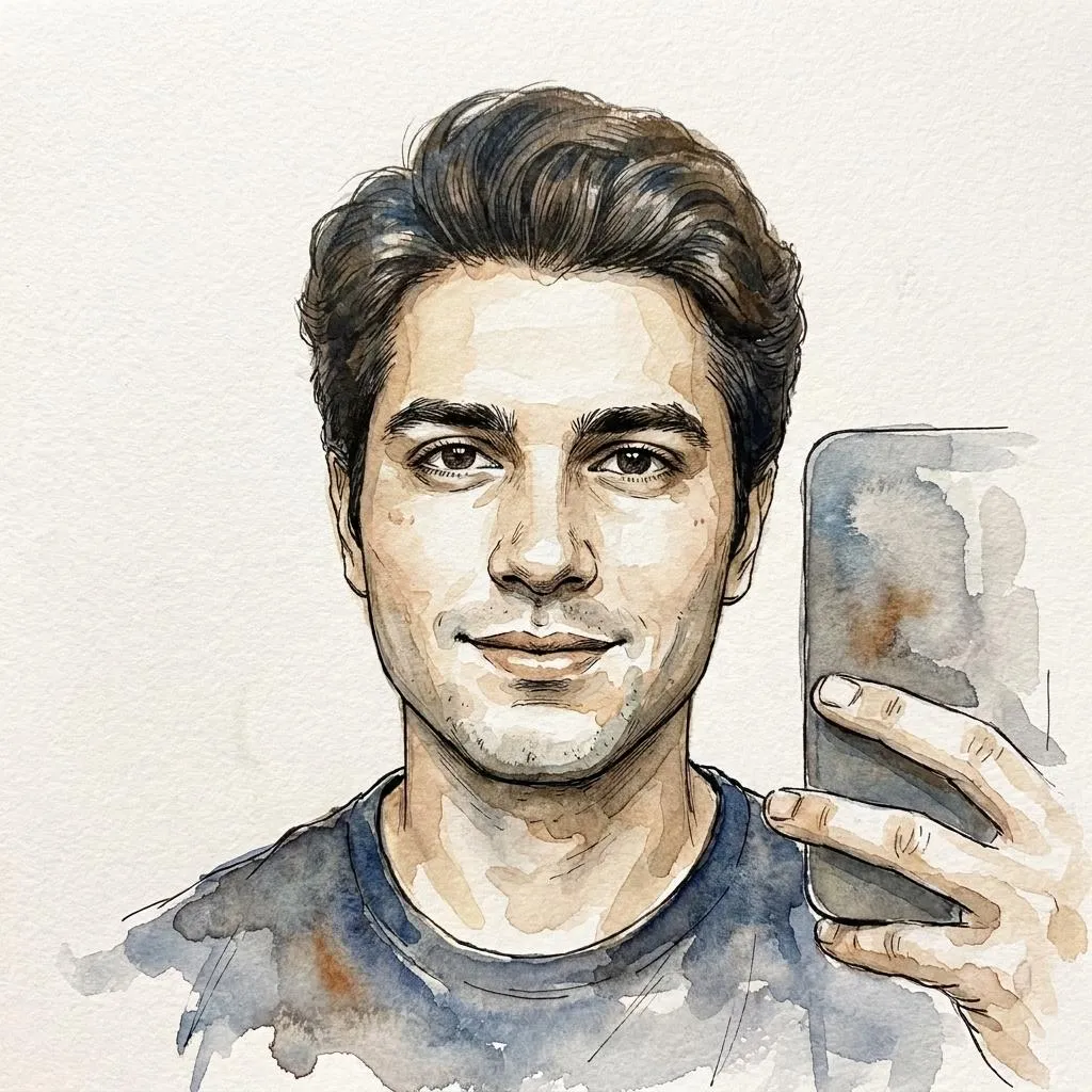 Watercolor and Ink Portrait Photo Editing Prompt AI image editing prompt result