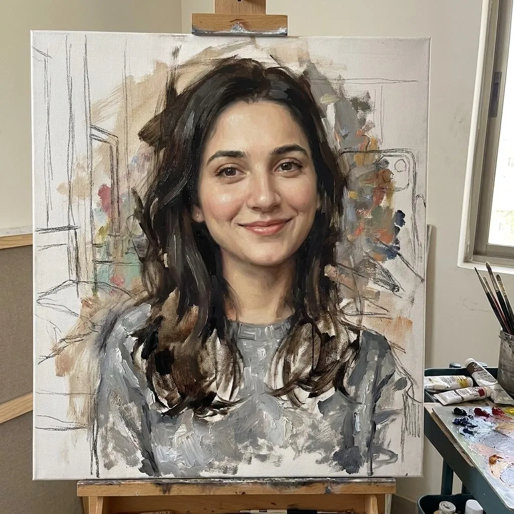Unfinished Oil Painting Photo Editing Prompt AI image editing prompt result